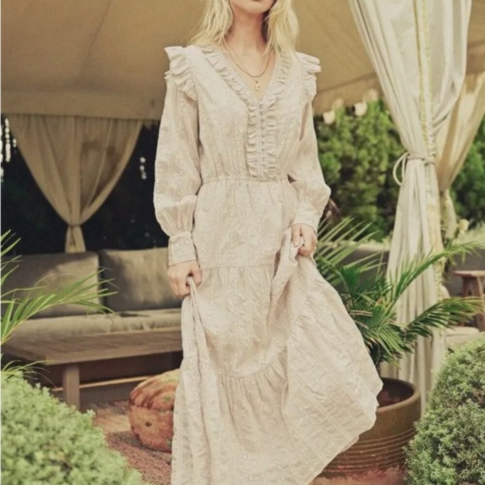 NWT Dress Forum Pink Blush Ruffled Tiered Sundress Eyelet Lace